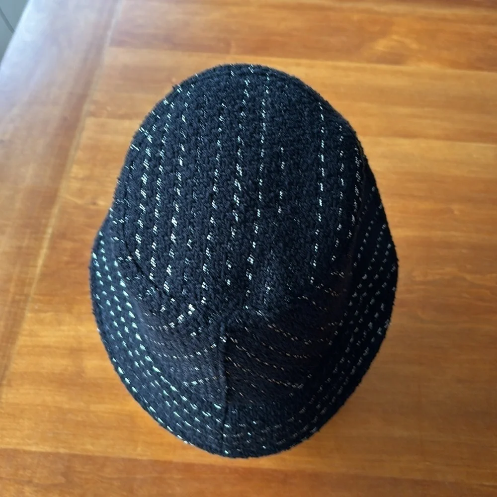 EUC CHANEL women’s bucket hat in black with silver metallic flecks size s